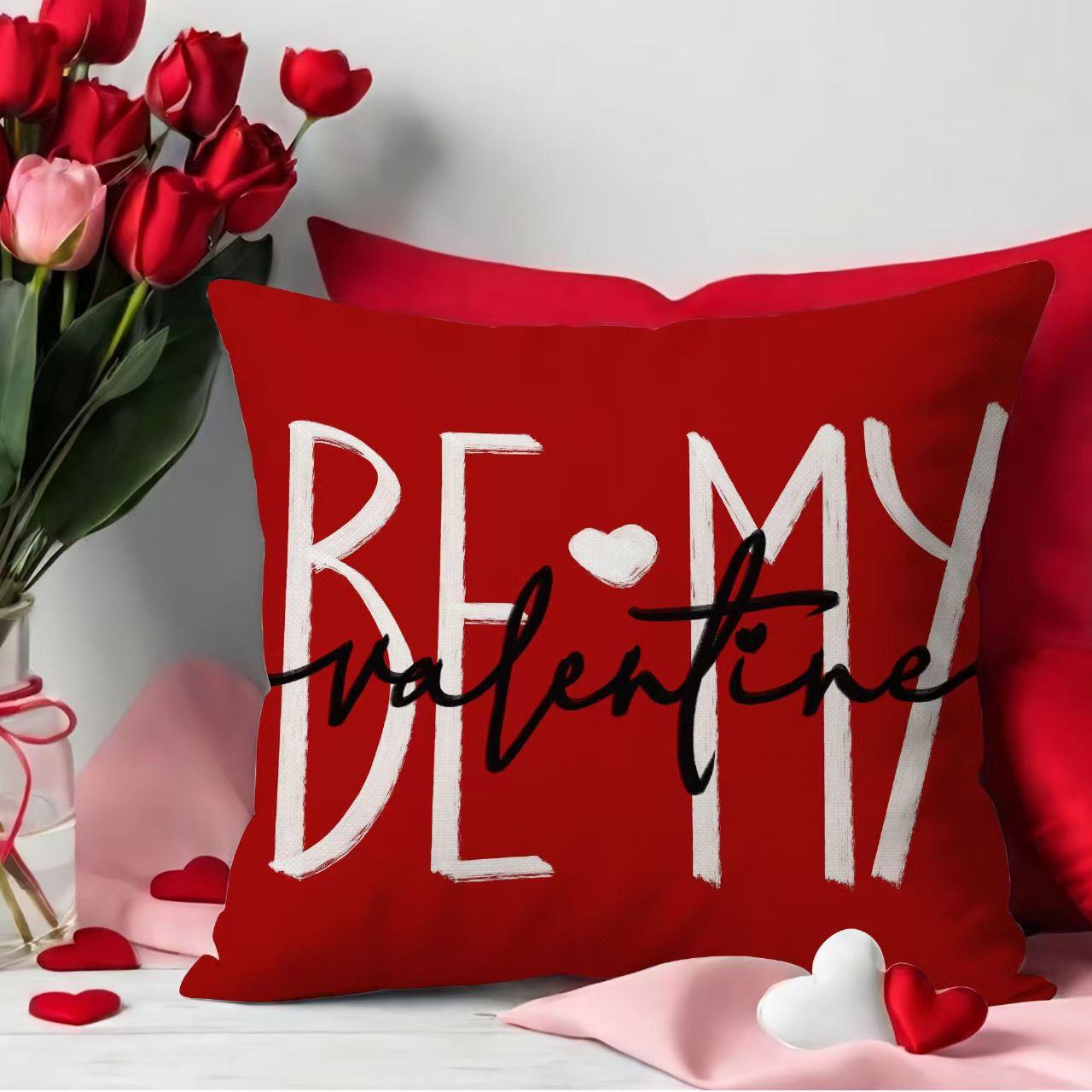 

Valentine s Day Pillowcase Linen Print Love Love Home Sofa Cushion Cover Bedroom Bedside Backrest Cover 45*45cm