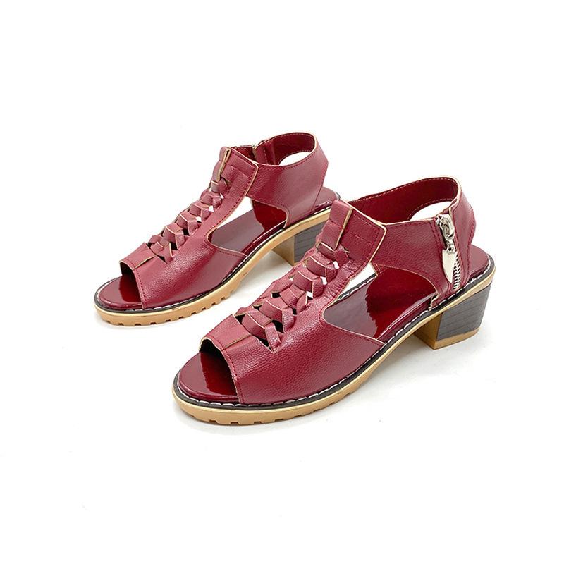 

Plus Size Women s Peep Toe Sandals - Chunky, Flat, and Mid Heel Options with Tendon Sole & Side Zipper for Summer. 39