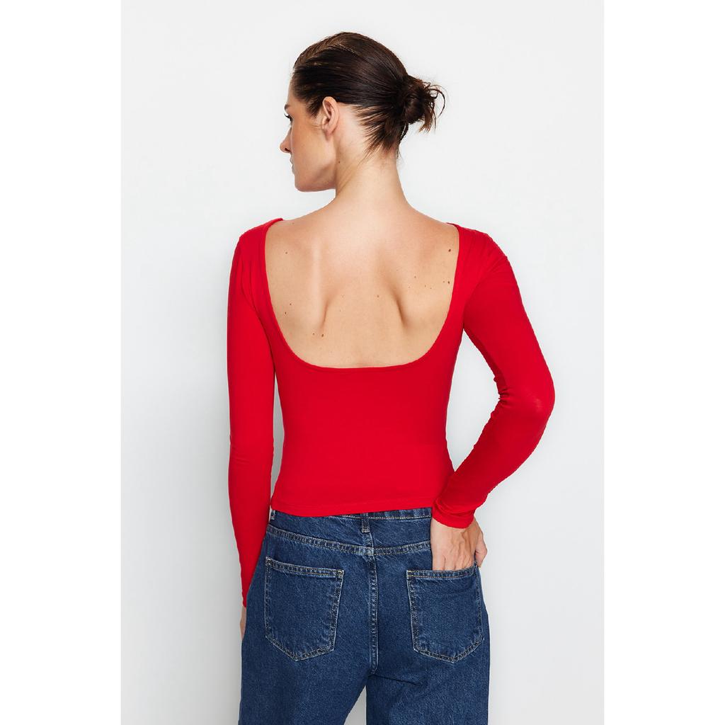 Blusa justa de algodão preto elástico sem costas Twoaw24bz00160