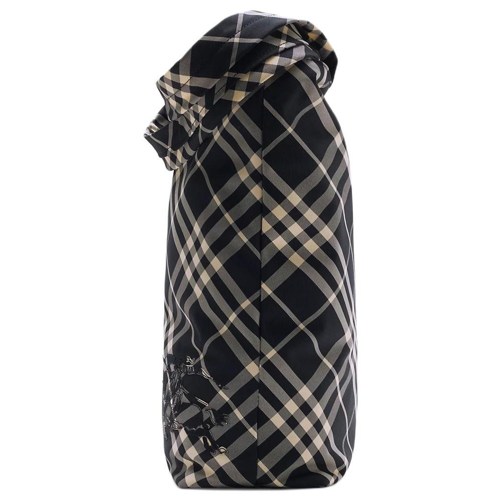 Burberry Logo Patch Zipper Closure Plaid Design Tote Bag Men Tote Bags Black White 80977201