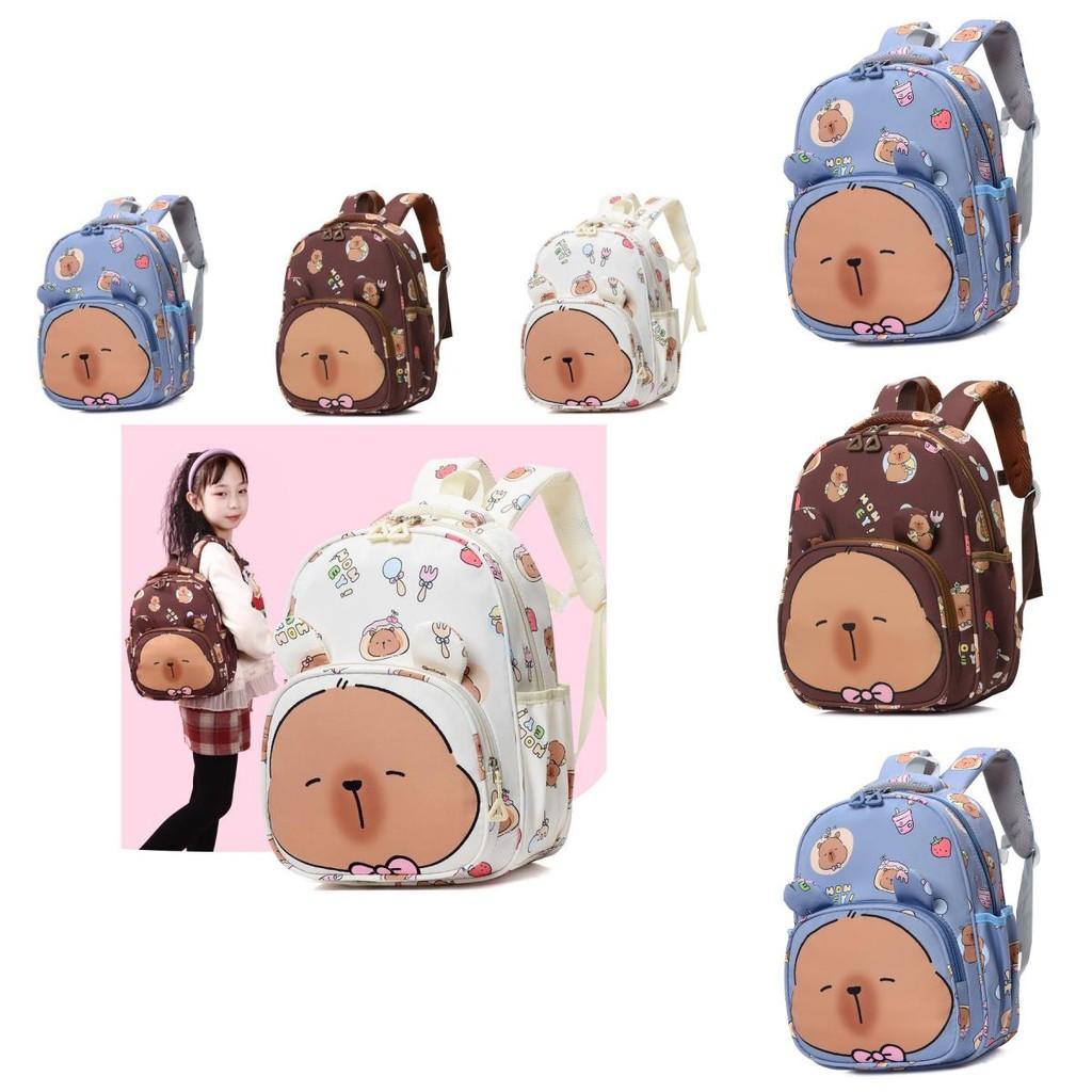 Cute Capybara Childrens Backpack In Cream Blue And Brown Stylish Fun And Functional