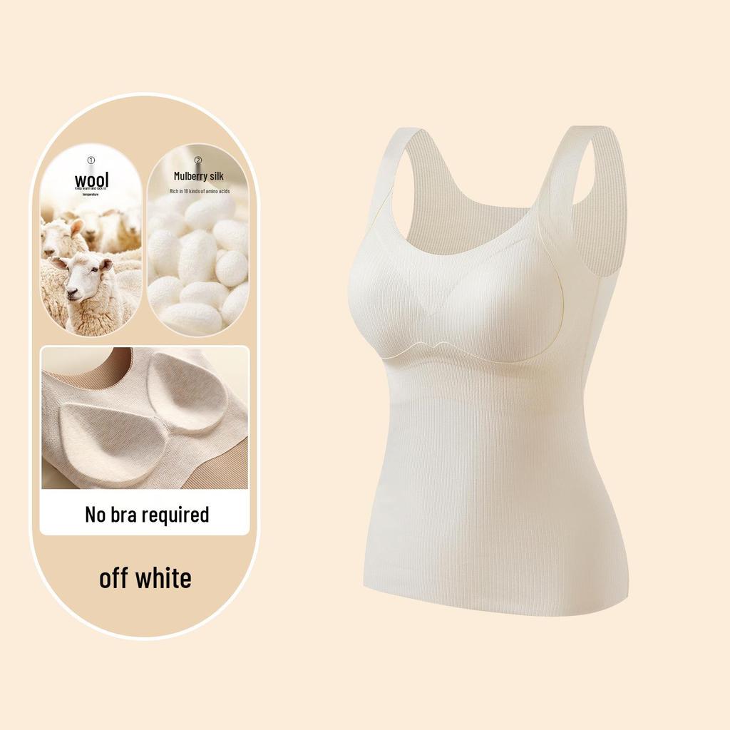 Keep Warm 033: Women's Mulberry Silk Self-Heating Cashmere Vest – Slimming Base Layer for Autumn/Winter