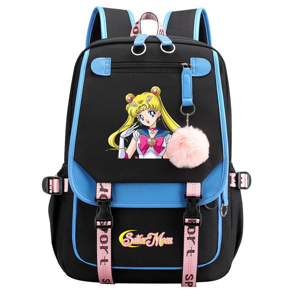 Neuer Anime Sailor Moon USB-Schulrucksack für Teenager, Damen- und Herrenmodell, Gurtband-Klapprucksack