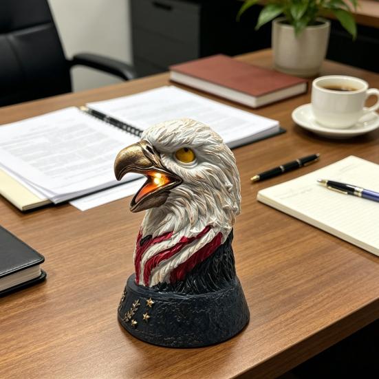Bald Eagle Table Lamp, Patriotic American Eagle Head Bedside Lamp, Resin Bird Statue Night Light for Living Room, Bedroom, Memorial Day Home Decor