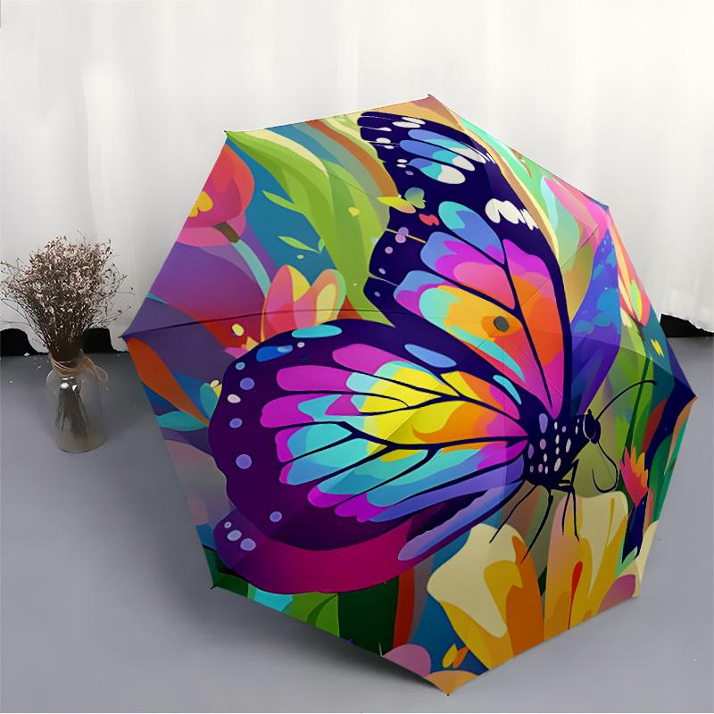 1pc Butterfly Garden Automatic Open/Close Umbrella Compact Folding Umbrella, All-Season Portable Umbrella for Women/Men065