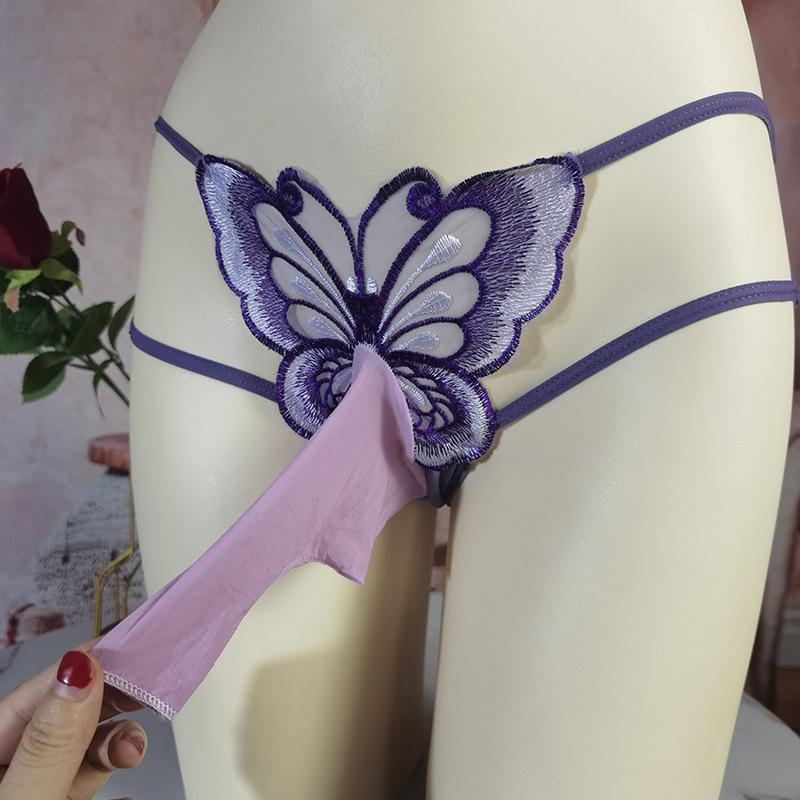 Large Size Sissy Pouch Panties Men Bullet Separation Brief Butterfly Embroidery Transparent Underwear Couple Tranparent Lingerie
