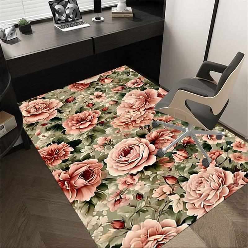 1PC Floral Pattern Non-Slip Floor Carpet Compatible for Office&Living Room&Dining room - Flat-Weave Machine- Soft & Pattern-E242