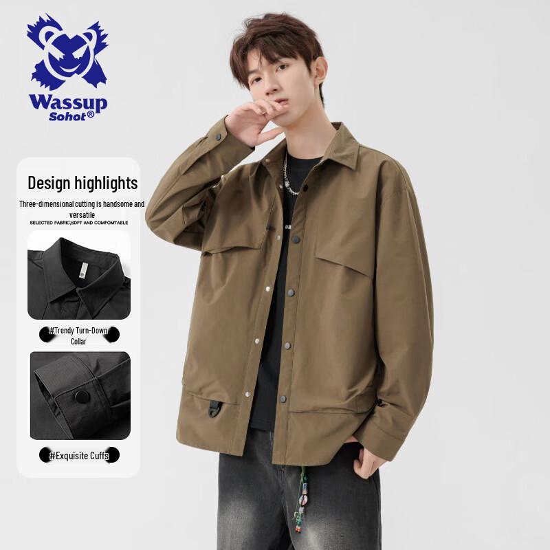 Wassup Sohot Men's Casual Lapel Shirt Jacket