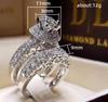Double-Layer Micro-Inlaid Zircon Set Ring, Luxury Party Wedding Hand Ring, Hollow Design Double Ring