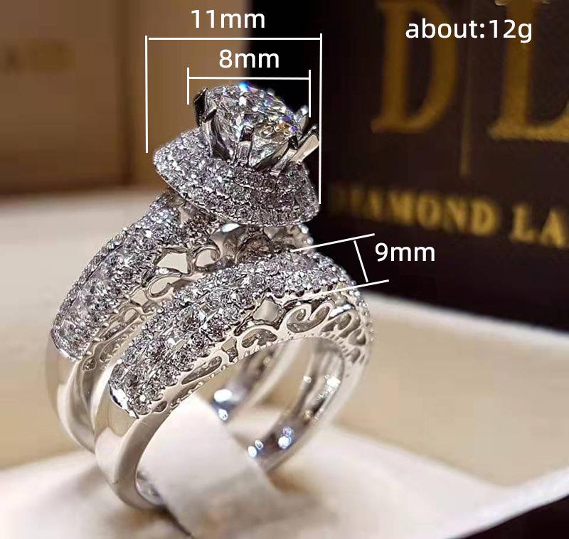 Double-Layer Micro-Inlaid Zircon Set Ring, Luxury Party Wedding Hand Ring, Hollow Design Double Ring