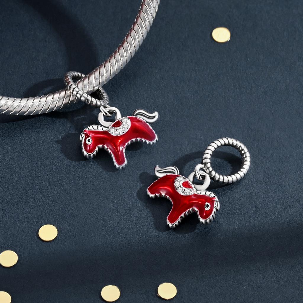 925 Silver Galloping Pony Horse Charm Pendant Fit Bracelet Bangle DIY Jewelry Gift for Women Men