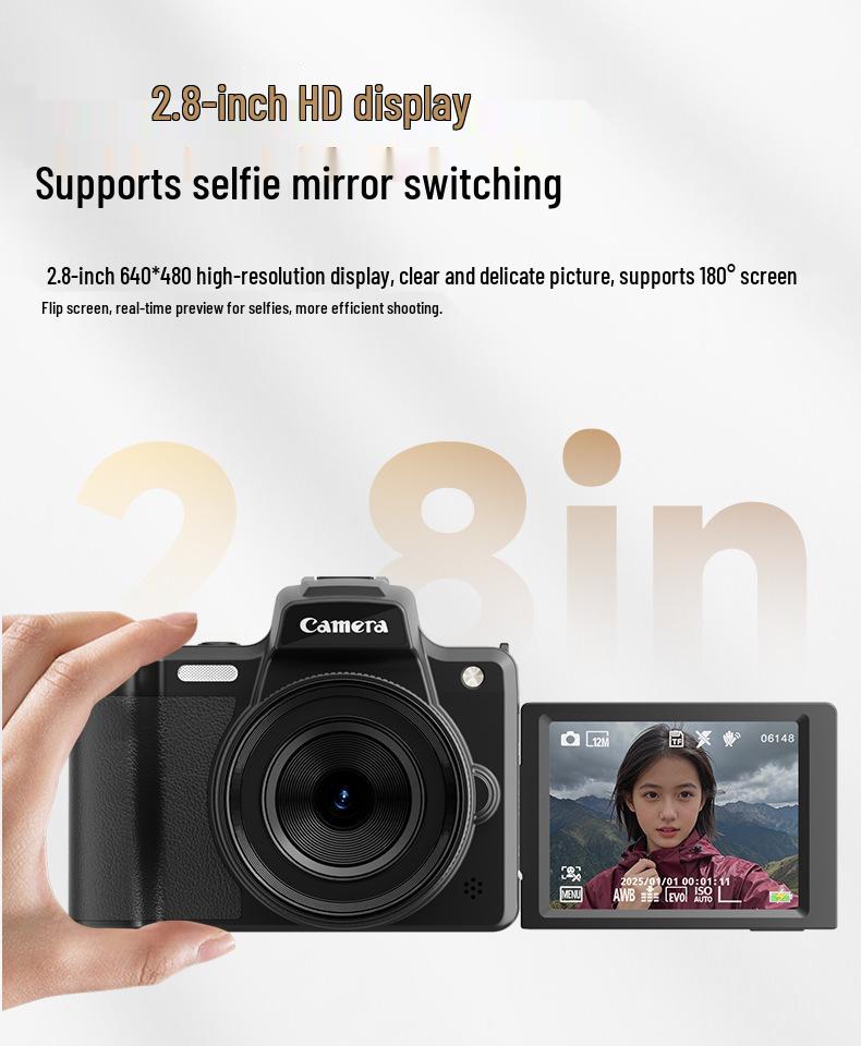 DC101 68MP Mirrorless Camera with Flip Screen and Viewfinder Knob