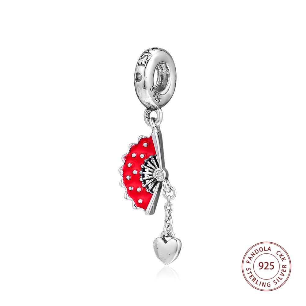 

100% стерлингового серебра 925 пробы, испанский веер, висячие подвески, металлические бусины, подходят для оригинального браслета, сделай сам, изготовление ювелирных изделий