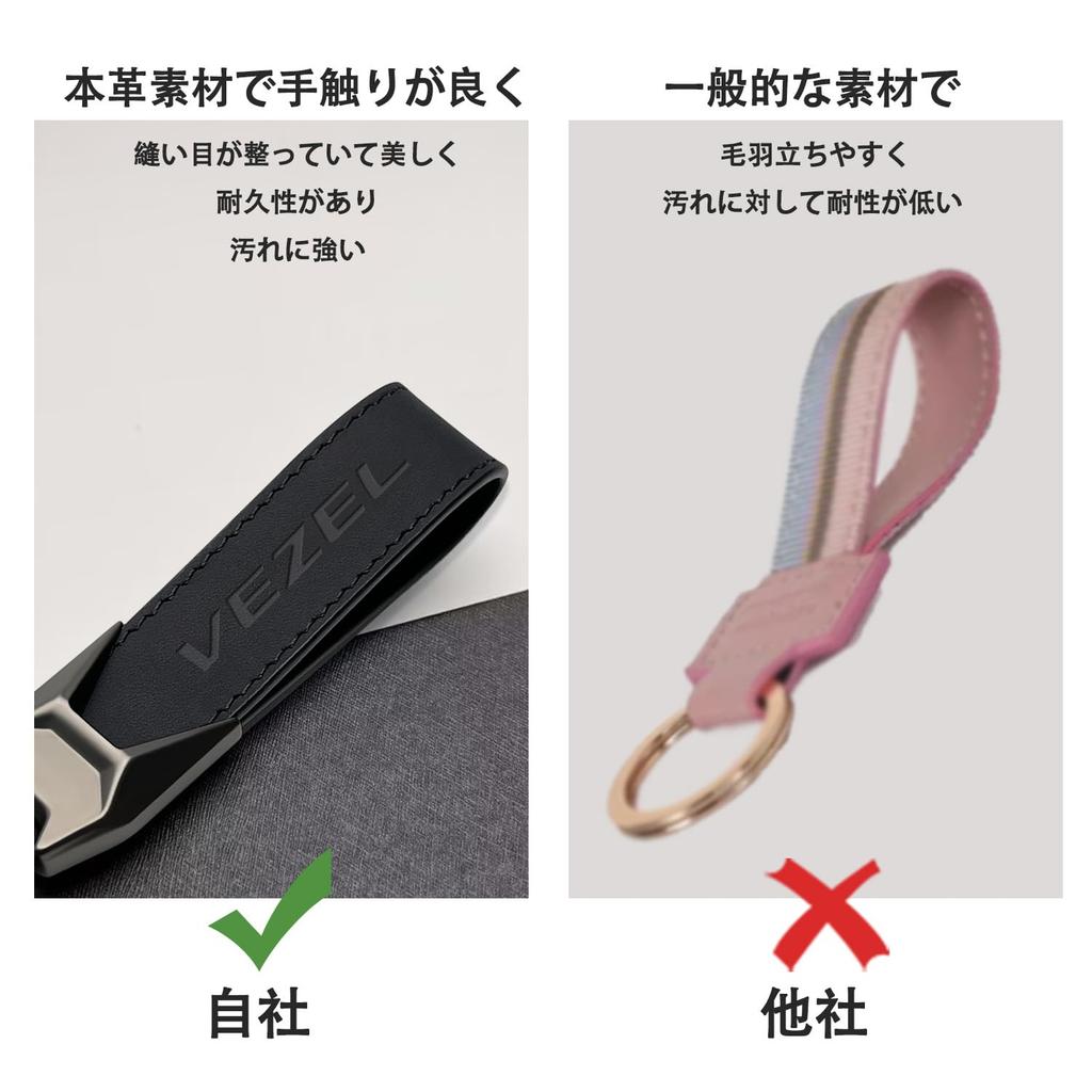 VEZEL RV Series RV3 RV4 RV5 RV6 Compatible Genuine Leather Car Key Holder Key Ring Key Chain Car Logo Embossed Carabiner Strap Feels Good to the Touch