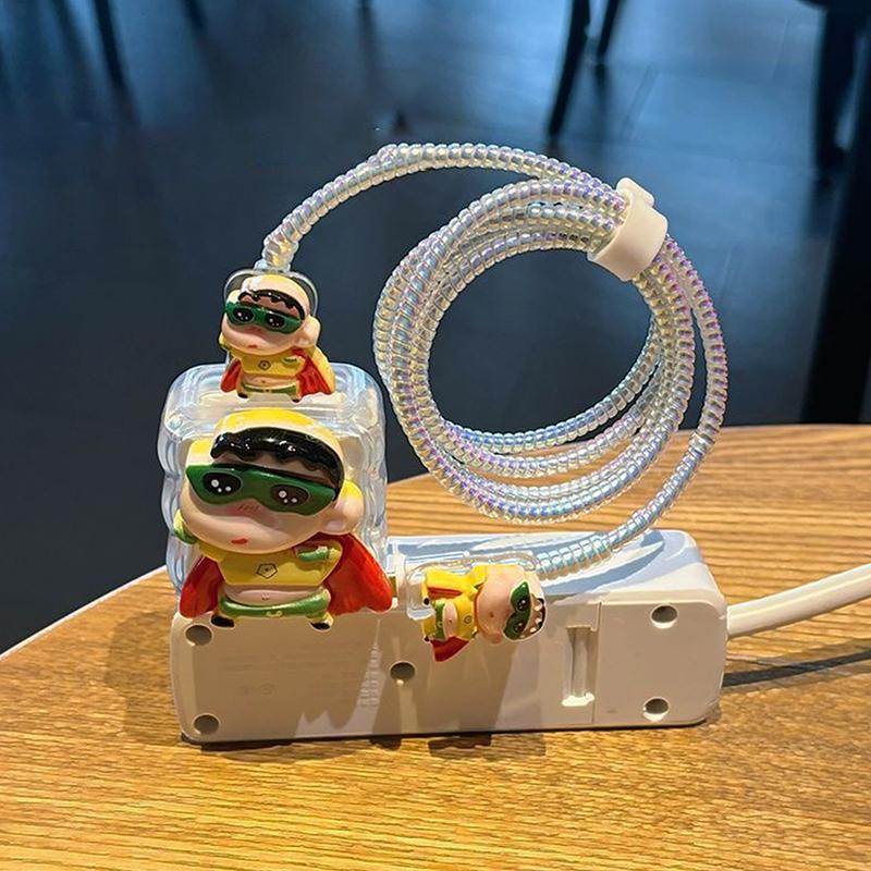 3D Crayon Shin-Chan Charger Data Cable Protector Case Winder Kits For Iphone Ipad 18W 20W Protective Cover Data Line Anti-Break