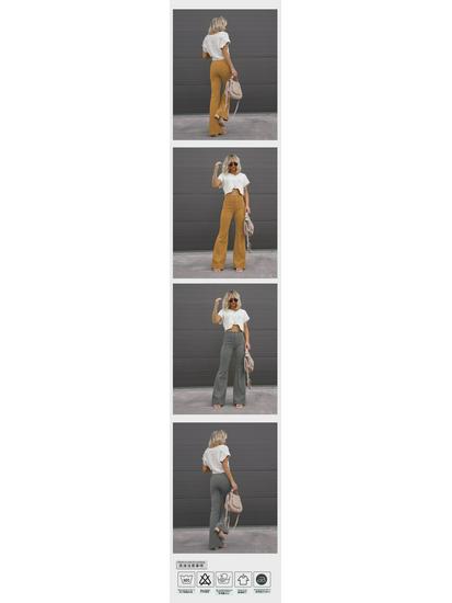 2025 Frühling/Herbst Europäische & Amerikanische Damen Einfarbig Mittelhoch Tailliert Schlank Mikro-Ausgestellt Cord Casual Hose