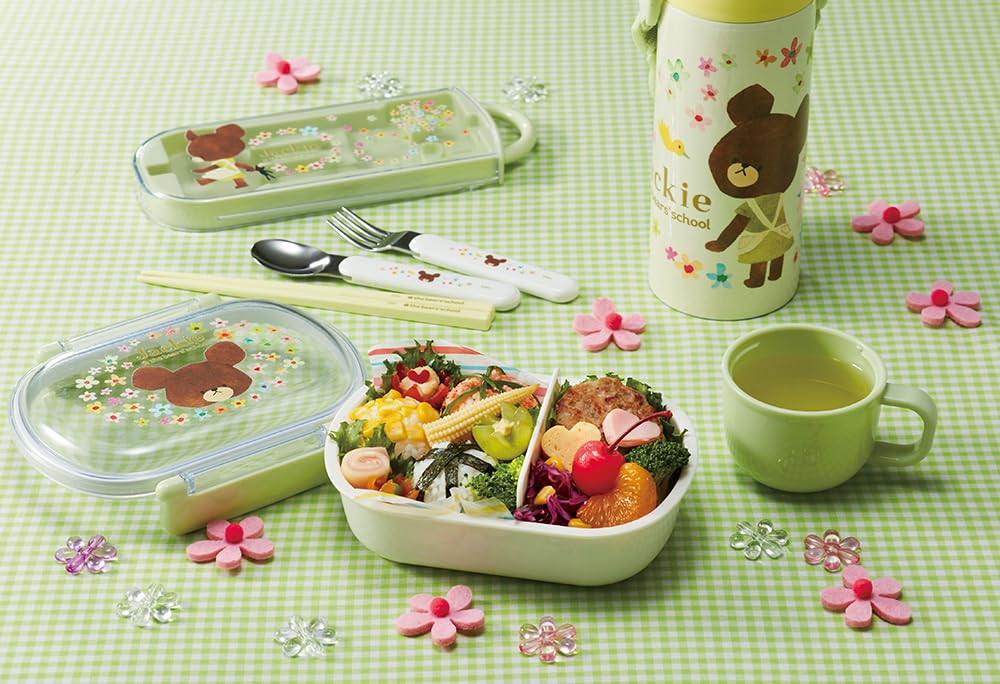 Skater Lunch Box Trio and Made in TACC2AG Children's Set, Chopsticks, Spoon, Fork, Kids' Cutlery, Antibacterial, Easy-Open Slide-Open, Japan, "The