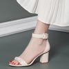 New Spring and Summer Classic One-word Buckle High Heels Pointed Thick Heel Sandals Style Open-toed Versatile Women's Shoes
