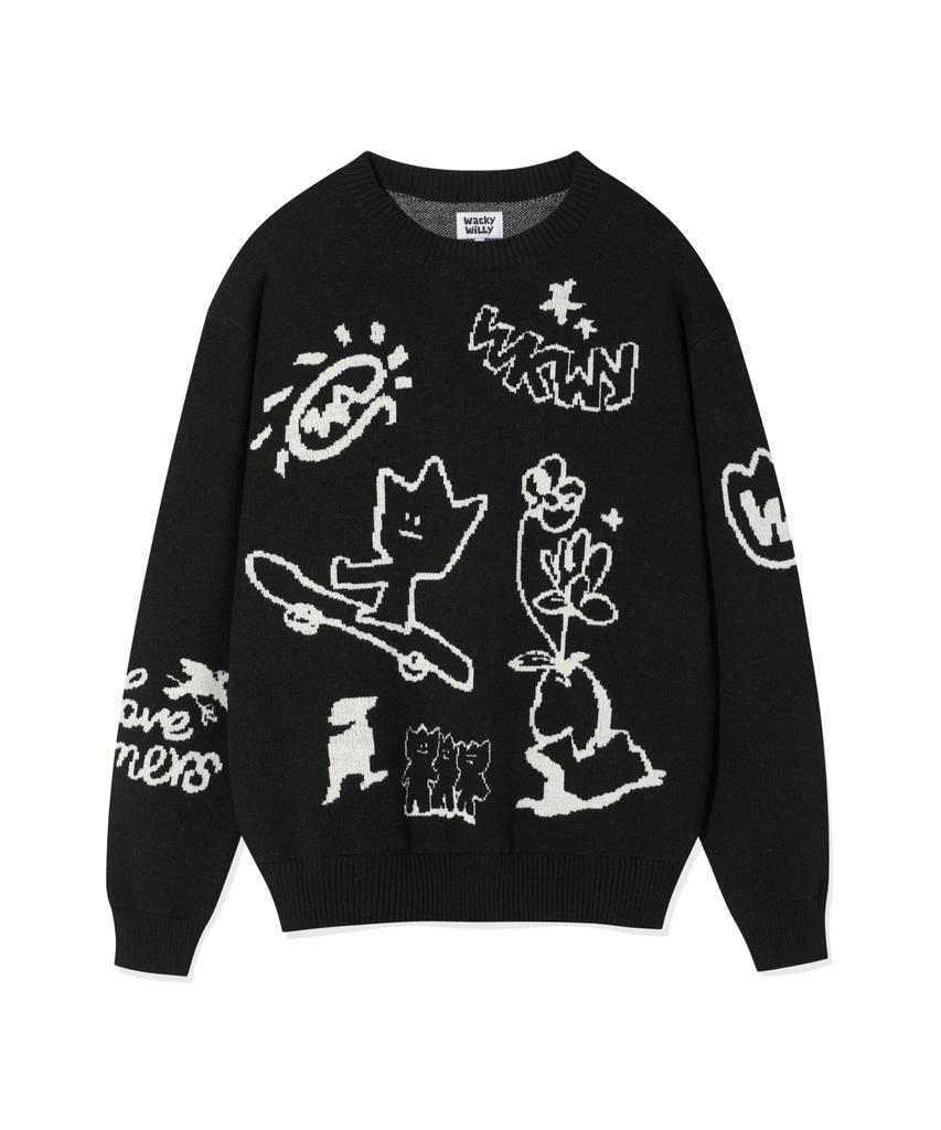 WACKY WILLY Jacquard Pullover Knit Black