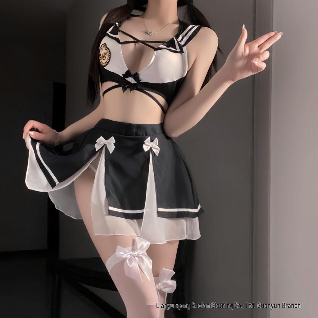 Ruo Lan Policewoman Lingerie: Easy-Remove Navy Sailor Suit for Small Chest, Temptation Set 9413