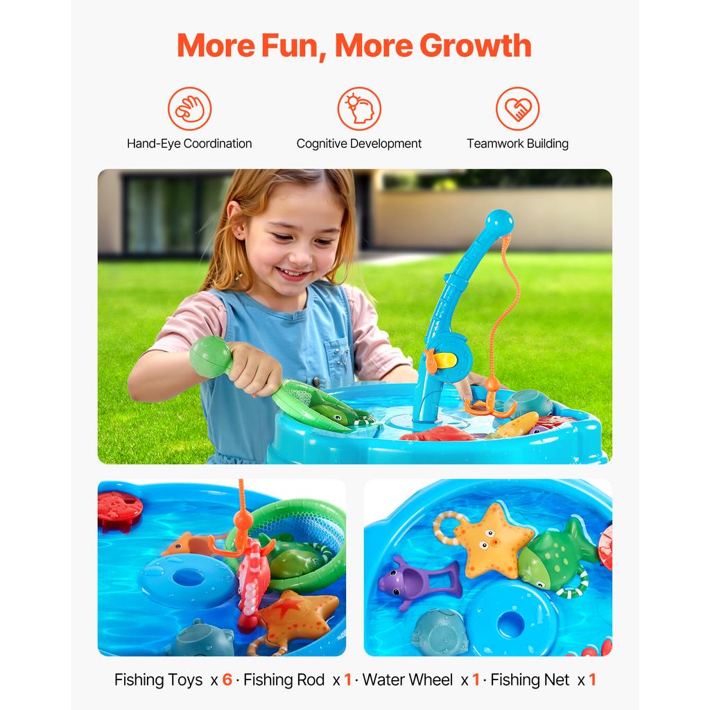 SucceBuy Water Table Playset Children's Outdoor Beach Toy with Fishing Game Set Summer Water Activity Table for Kids Toddlers