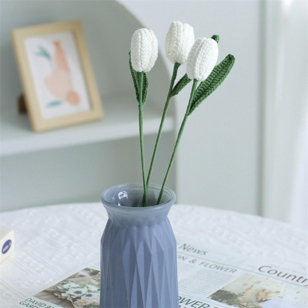 Hand-woven Knitted Tulips Flower Crochet Flowers Fake Flower Plants  Desktop Ornament