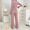 Women's 2 Piece Pajama Set Long-Sleeve Top with Bow And Long Pants Sleepwear Set Casual Fall Loungewear Pjs Set