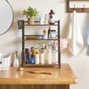 YMYNY 3-Tier Condiment Rack with Large Capacity, Metal Basket and 6 Hooks, Adjustable Height, Waterproof and Easy To Clean, Ideal for Kitchen and Bath
