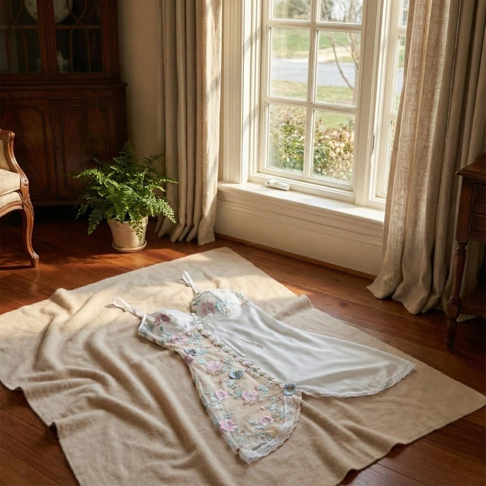 Blumen Schmetterling Eis Seide Träger Nachthemd Dünne Spitze Schleife Schmale Träger Nachthemd Zuhause