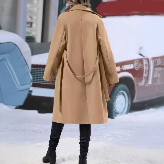 Women's Mid Length Wool Coat Double Breasted Trench Coat Long