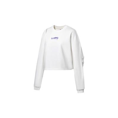 Li Ning Fitness Series Logo Pattern Round Neck Pullover Long Sleeve Sweatshirt Women Sweatshirt Off-White AWDT566-2