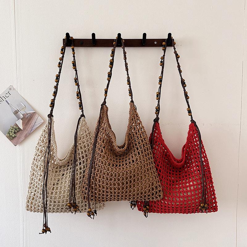 Summer Lazy Wind Hollow Straw Bag Large Capacity Shoulder Tote Bag Hand Woven Holiday Beach Bag