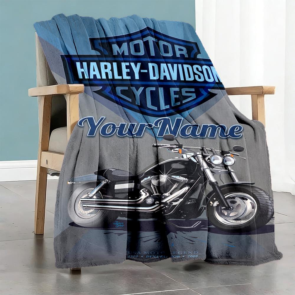 Harley-Davidson Motorräder Personalisierbare Textdecke Geschenk Personalisierbare Decke Ultra-Weich Geeignet für Strand-Nickerchen Stuhl Sofa Vier Jahreszeiten Mehrzweck