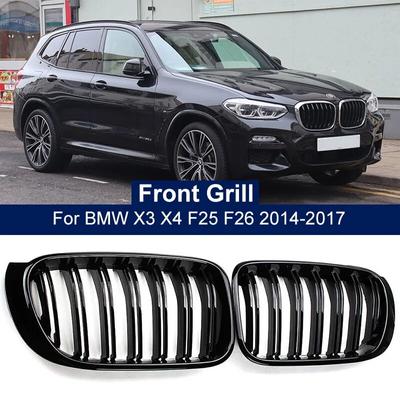 2PCS Car Front Bumper Grill Grille Trim Strip Cover Kidney Sport Double Line Slat For BMW X3 X4 F25 F26 2014 2015 2016 2017