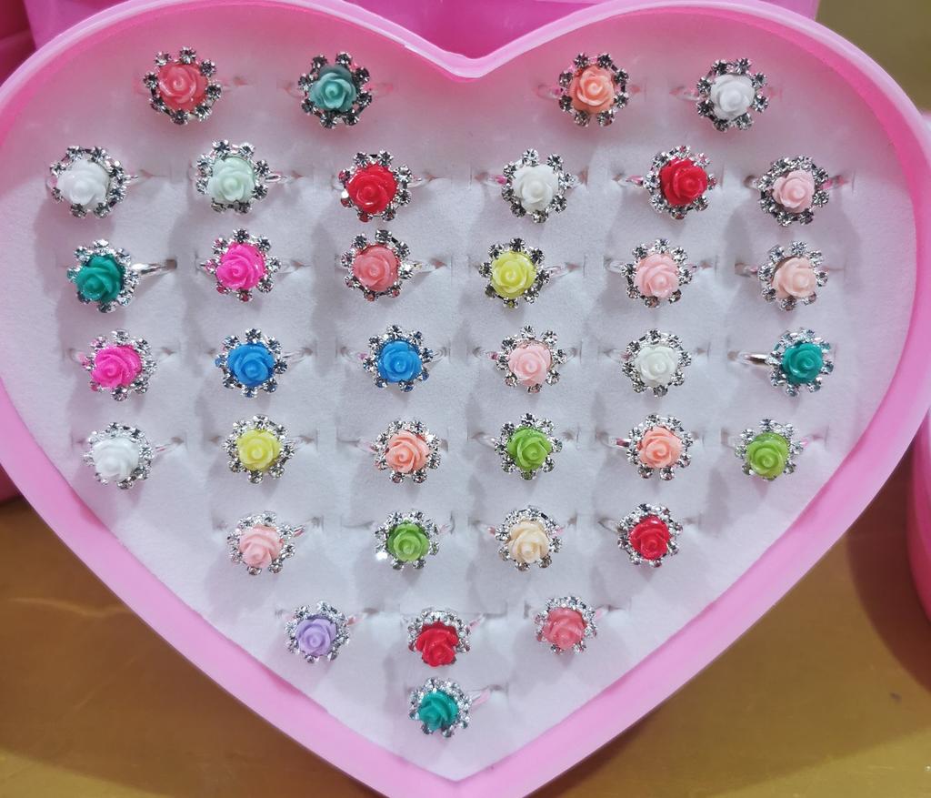 36buc inel pentru copii Cute Princess Baby bibelouri Jucărie Fetiță Cartoon Crystal Inel (cu cutie)