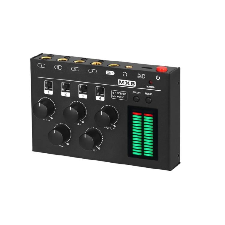 Flexible 4 Channel Sound Mixer Switchable Mono Stereo Low Noise 4 Channel Stereo Sound Mixer 6.35mm/3.5mm for Club
