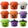 Halloween Trick or Treat Buckets with Handle Portable Plastic Candy Holder Small Pumpkin Pail for Children Halloween Party Supplies