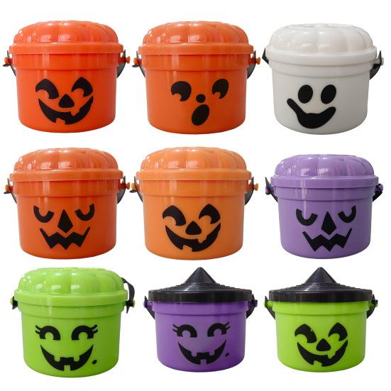 Halloween Trick or Treat Buckets with Handle Portable Plastic Candy Holder Small Pumpkin Pail for Children Halloween Party Supplies