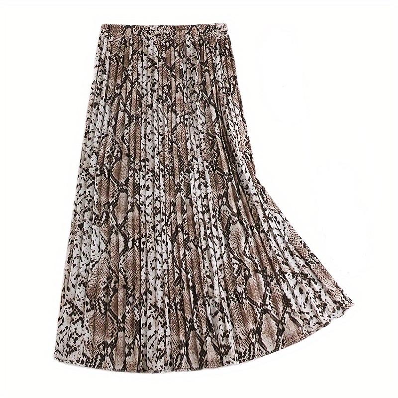 DX~~Ny stil western-stil slangetrykk med høy midje plissert skjørt med orgel, retro flytende og slankende plissert skjørt, langt skjørt i A-linje