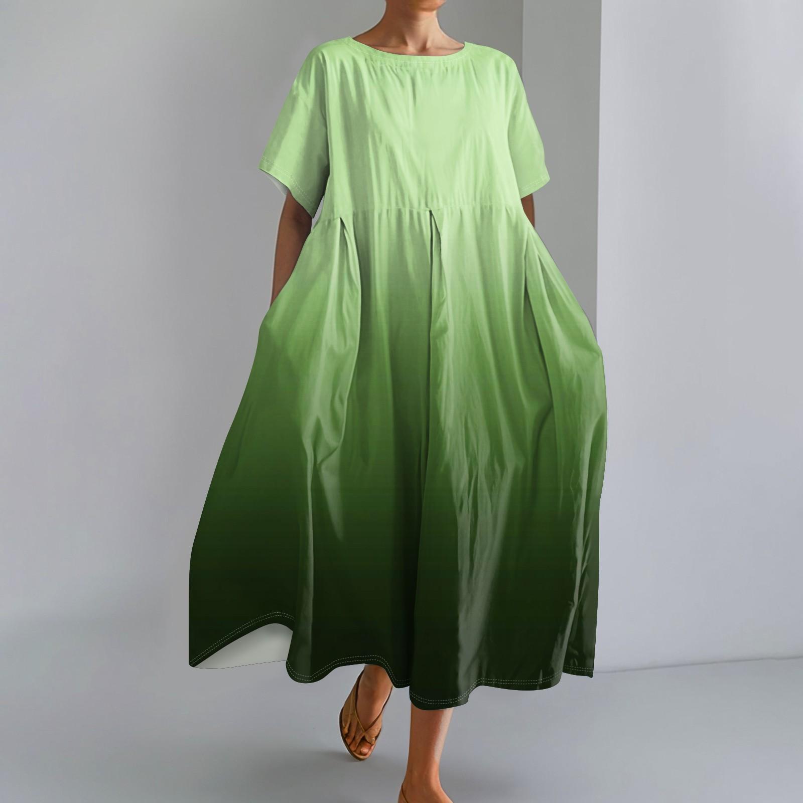 

Женское модное платье с круглым вырезом и короткими рукавами с градиентным принтом и свободным подолом XXL