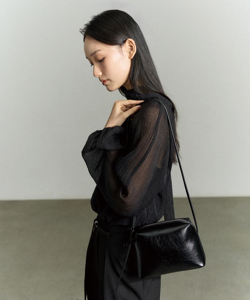 RE RHEE High Neck Sheer Sleeve Blouse