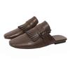 Fashion Metal Buckle Tassels Women's Flat Slippers 2025 Summer Mules High Quality Fashion Soft Round Toe Casual Elegant Women Sandals
