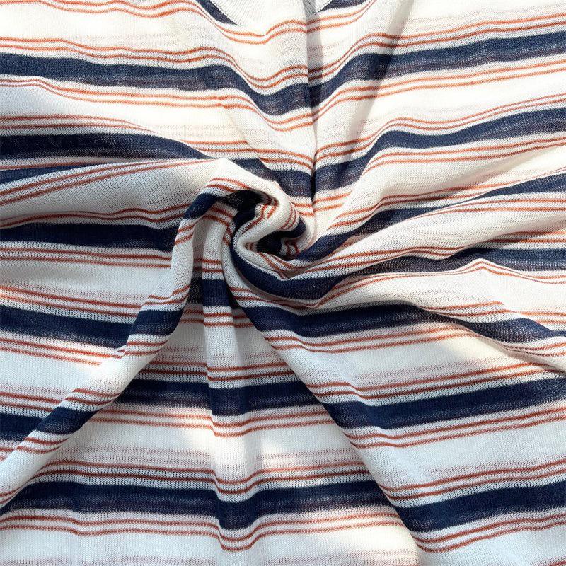 ED Women's Retro Casual Cotton-Linen Knit Cover-up T-Shirt with Contrast Stripe and Drawstring Hem