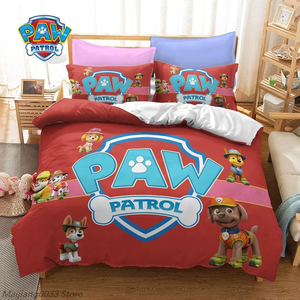 3Pcs Paw Patrol Bedding Set Duvet Cover Chase Marshall Skye Rubble Rocky Zuma Everest Ryder Kids Boys Girls Gift