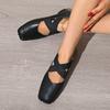 Fashion Spring 2025 New Women's Ballet Shoes Square Toe Thick Middle Heel Cross Elastic Cowhide Color Office Women Shallow Single Shoes