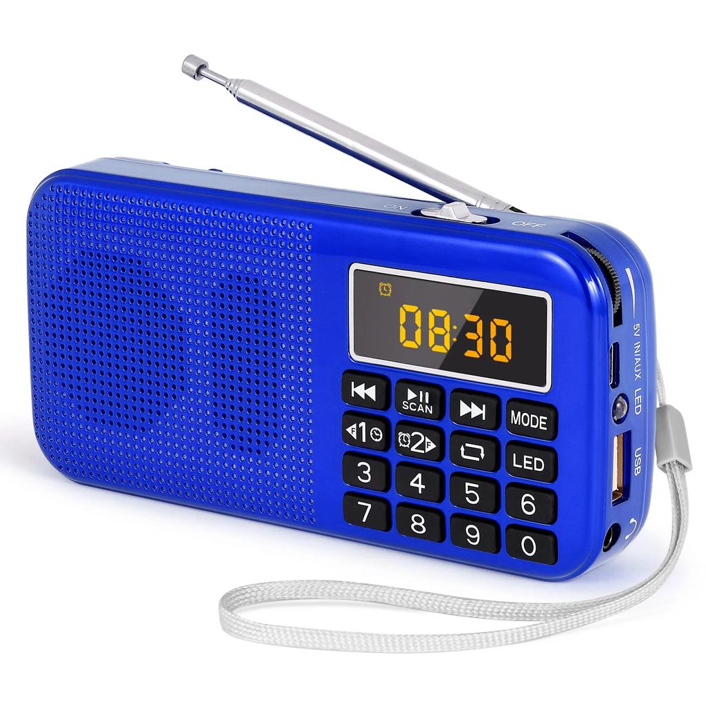 Radio Portatili FM Radio Digitale Radio Ricaricabile Lettore USB/SD/TF/AUX Torcia Sveglia Display LED