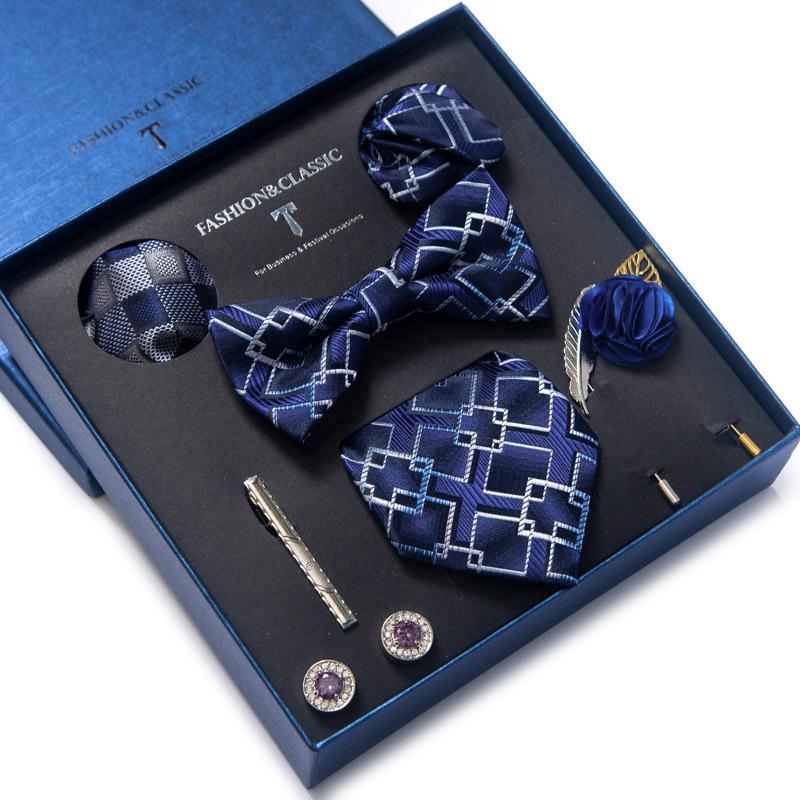 Men's 8-Piece Formal Accessory Set: Bow Tie, Corsage, Brooch, Cufflinks for Weddings.