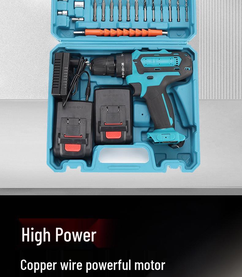High-Power Multi-Functional Electric Drill with Hammer and Screwdriver Functions, Lithium Battery Powered.