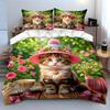 Cute Kitten With Pink Hat Bedding Set For Kids Luxury Gift 3Pcs Digital Print Comforter Set Soft Comfortable Breathable