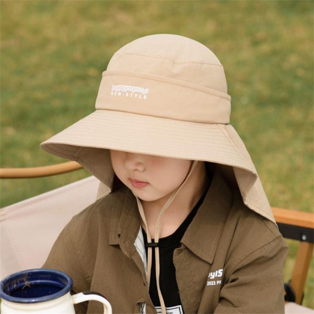 Large Brim Hat Children's Thin Bucket Hat With Cape Beach Hat New Sun Hat